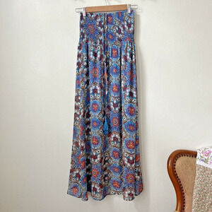 Sans Souci blue red smock top maxi strapless dress flowy summer‎ sz XS party